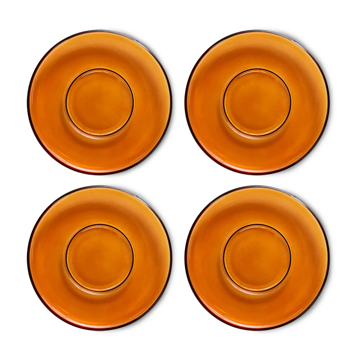 70s glassware: saucers amber brown (set of 4)