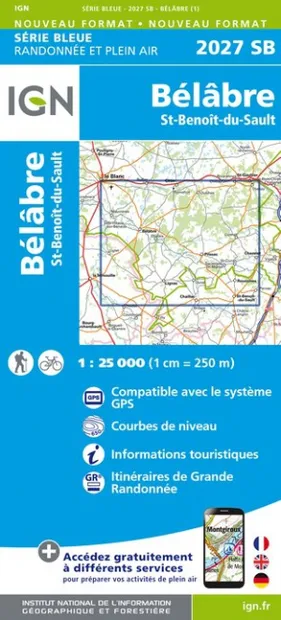 Wandelkaart - Topografische kaart 2027SB Bélâbre, Saint-Benoît-du-Saul